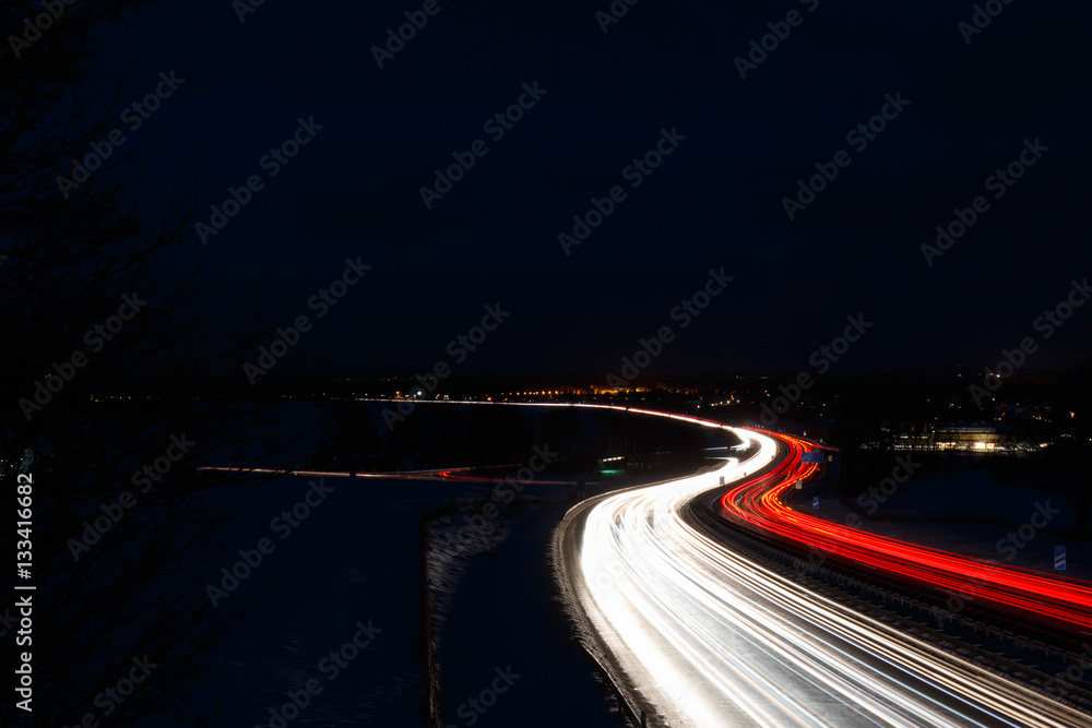 Long Time Exposure of German Highway autobahn, red and white lights Long Time Exposure of German Highway autobahn, red and white lights