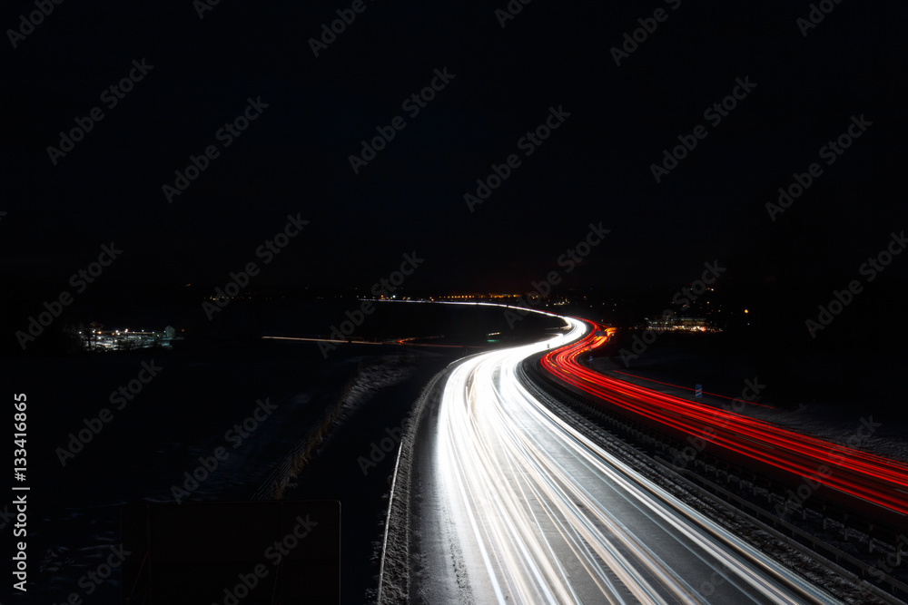 Long Time Exposure of German Highway autobahn, red and white lights