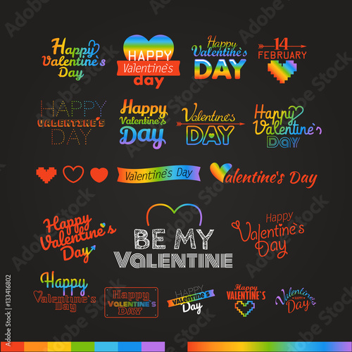 Happy valentines day wishes colorful logo set. Valentines vector
