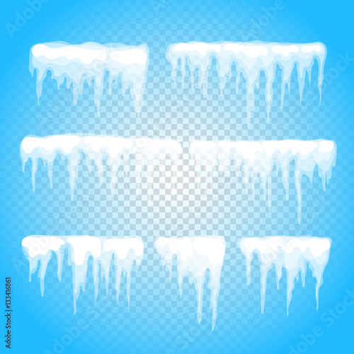 Vector icicle and snow elements clipart. Different snow cap isol
