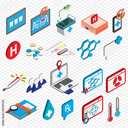 illustration of info graphic hospital icons set concept in isometric 3d graphic
