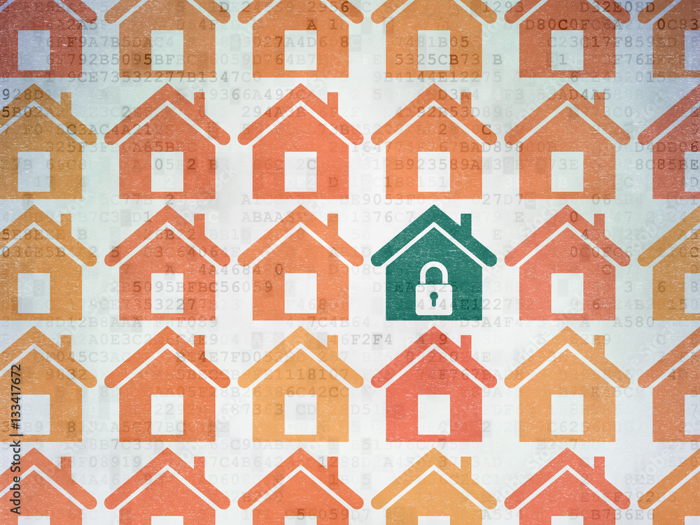 Safety concept: home icon on Digital Data Paper background Safety concept: home icon on Digital Data Paper background