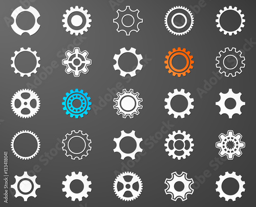 Collection of white gear wheel icons
