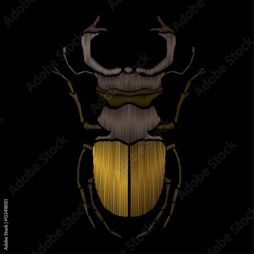 Beetle embroidery. Insect embroidery. Vector decorative element for embroidery, patches and stickers