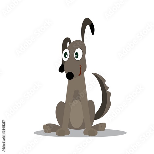 cute dog sitting. one ear is raised. vector illustration of cartoon