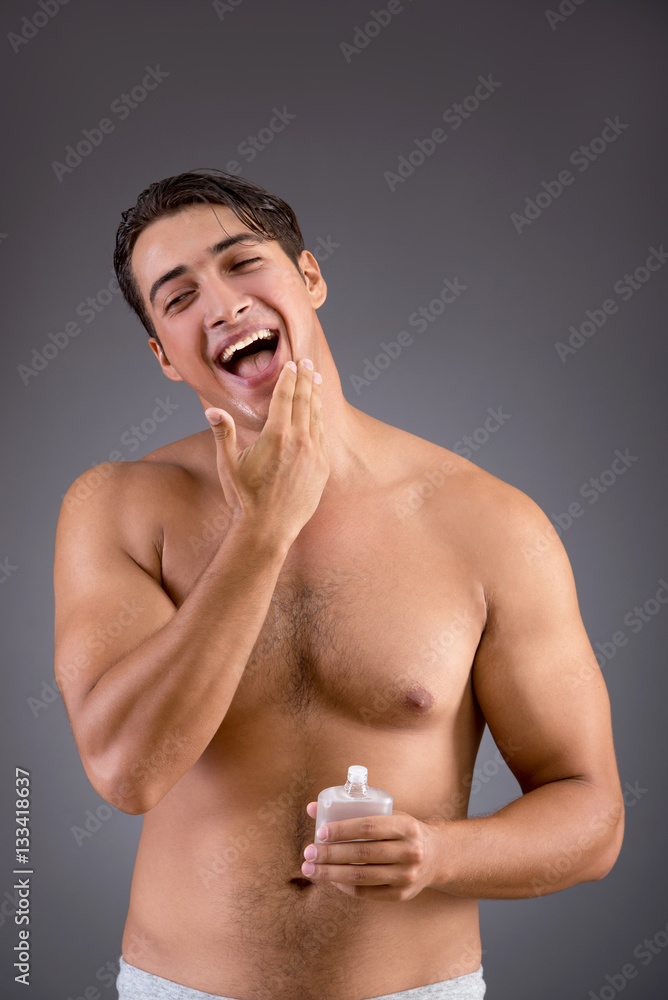 Fototapeta premium Man after taking shower in concept