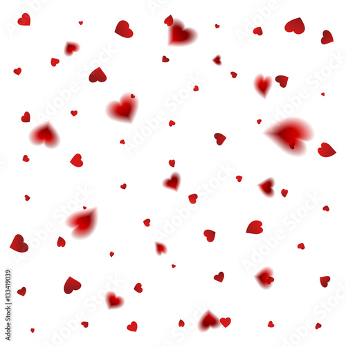 Valentines petals falling on white background