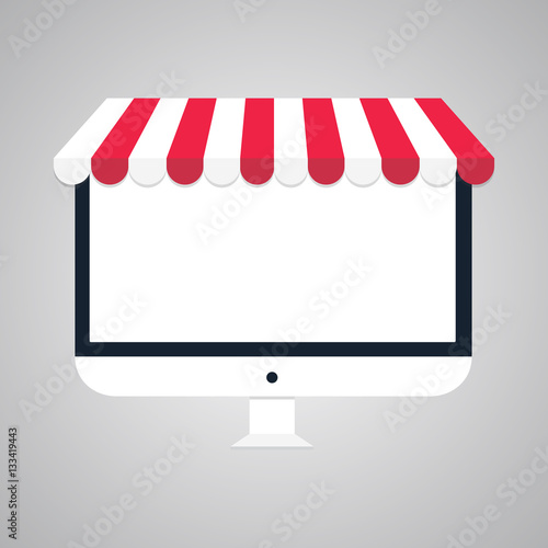 flat vector business online shop Computer monitor Online Store icon with place for your text or image
