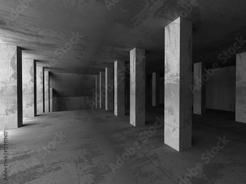 Empty dark concrete room interior. Urban modern architecture bac