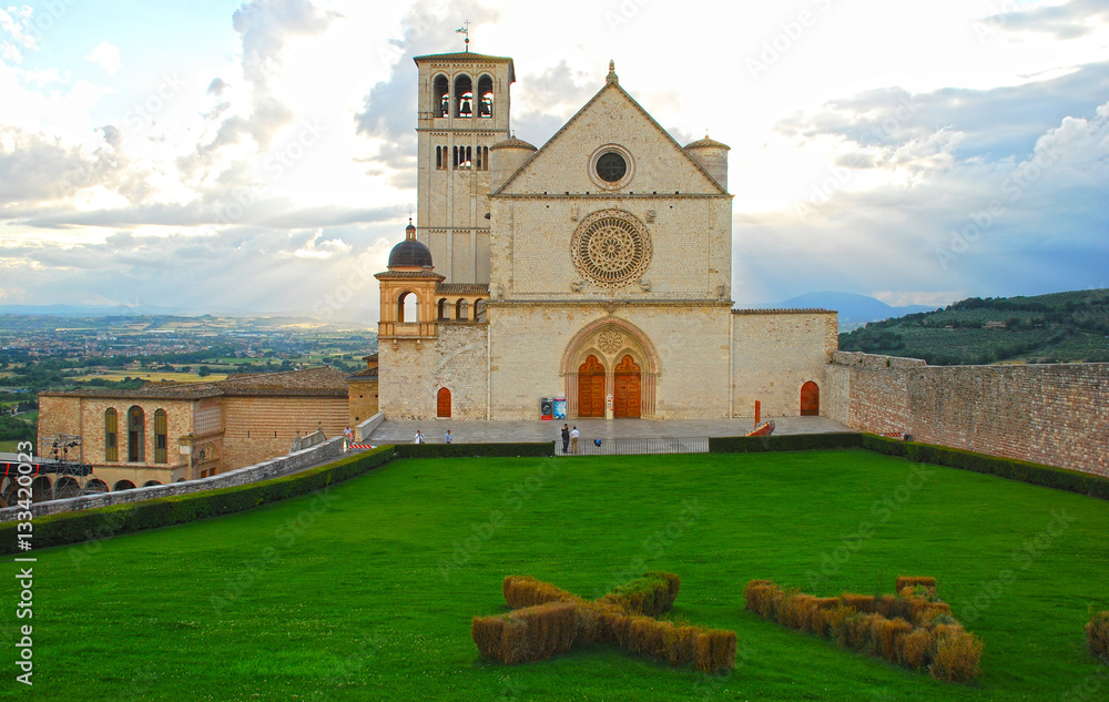 Cathedral view of picturesque Italian town Assisi