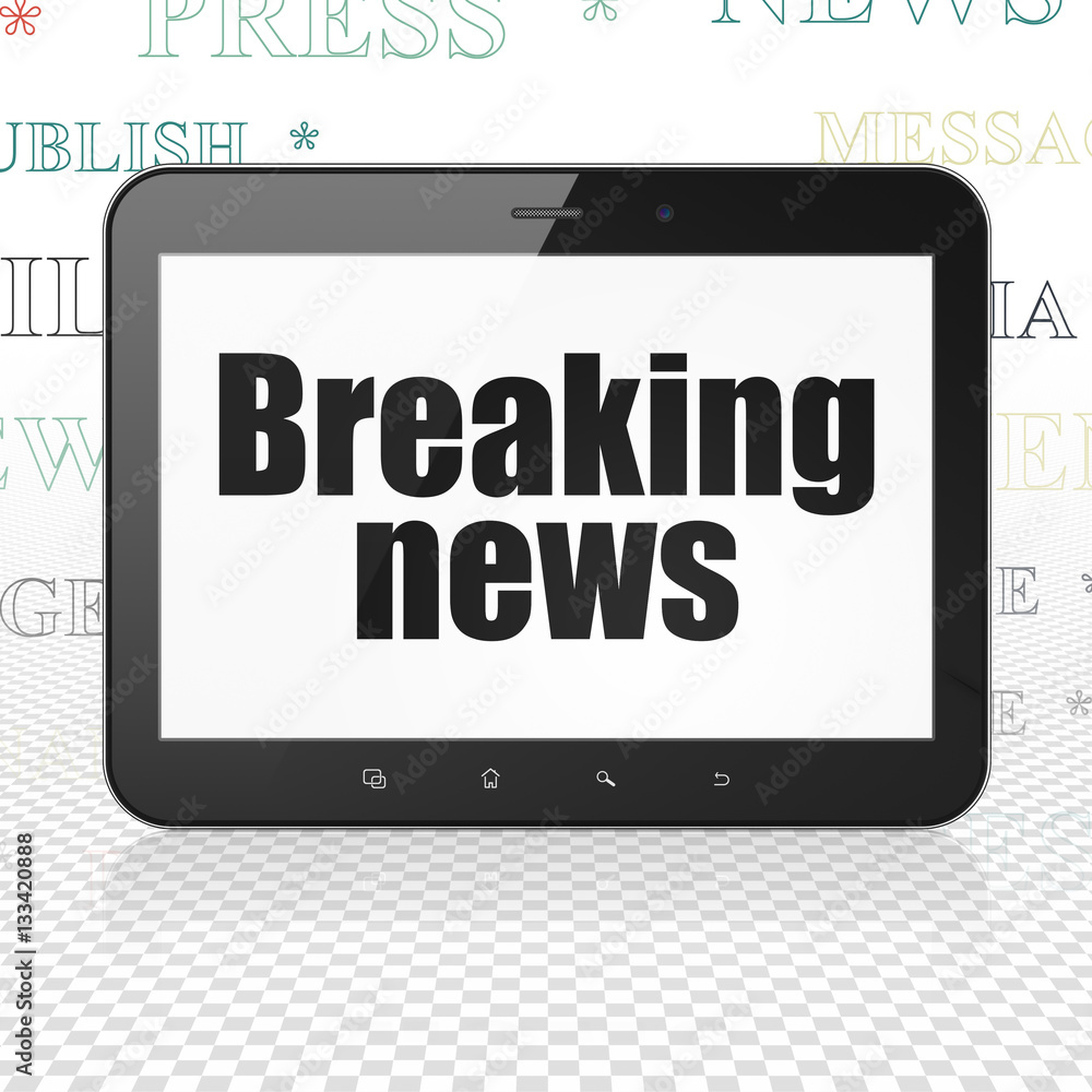 News concept: Tablet Computer with Breaking News on display News concept: Tablet Computer with Breaking News on display