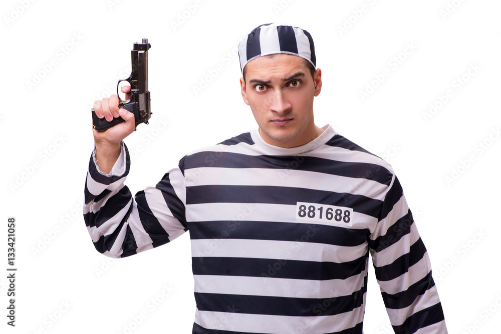 Man prisoner with gun isolated on white Man prisoner with gun isolated on white