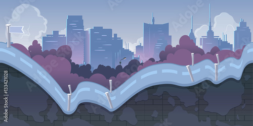 City Game Background with mountains and retro old cars ,2d application. Vector Illustration for your , project.