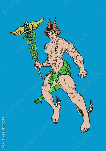 Representation of greek god Hermes also known as Mercury. Vector illustration