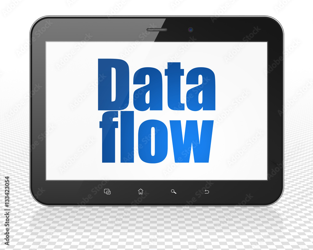 Data concept: Tablet Pc Computer with Data Flow on display Data concept: Tablet Pc Computer with Data Flow on display