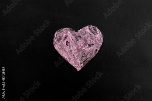 the heart drawn with chalk on a blackboard
