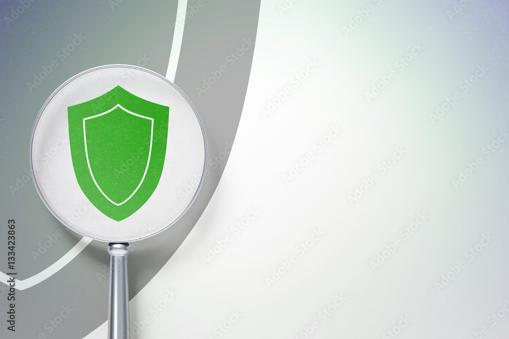 Safety concept: Shield with optical glass on digital background Safety concept: Shield with optical glass on digital background
