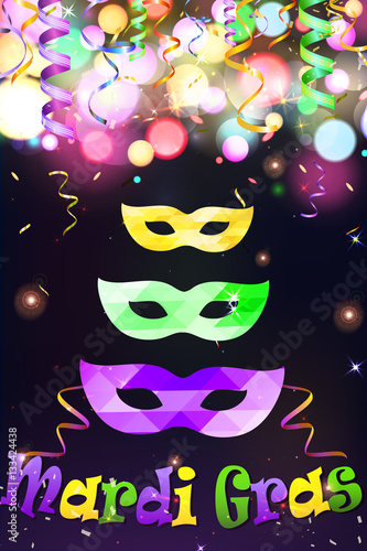 Bright Mardi Gras carnival mask vector poster background