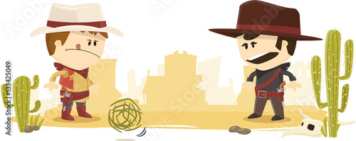 Duel de cow-boy au far west, shérif et bandit