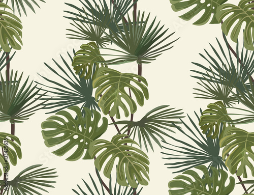 Palm leaves. Tropical print. Exotic seamless pattern.