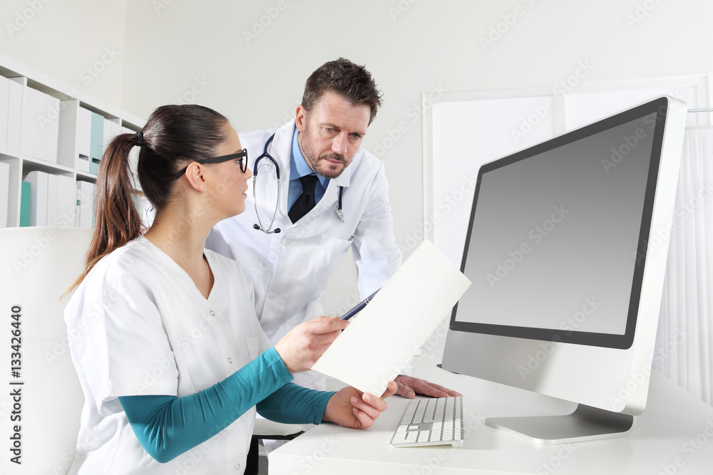 doctors with nurse looking medical records, concept of consulting doctors with nurse looking medical records, concept of consulting