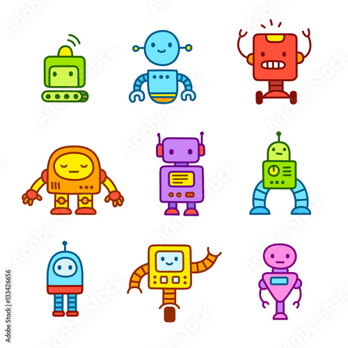 Cartoon robots set.