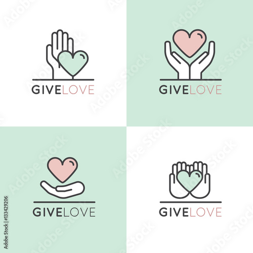 Vector Illustration Icon Set of Graphic Elements for Nonprofit Organizations and Donation Centre. Fundraising Symbols. Crowdfunding Project Label. Charity Logo