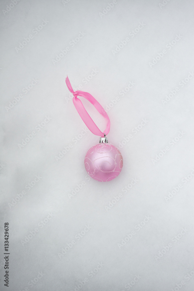Pink Christmas balls on pine branches Pink Christmas balls on pine branches