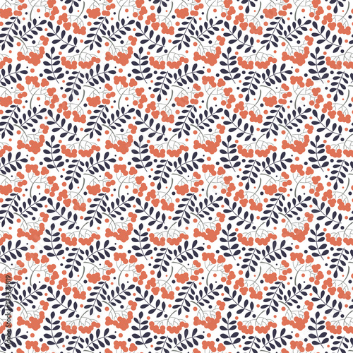 Autumn rowanberry leaves and berries seamless pattern