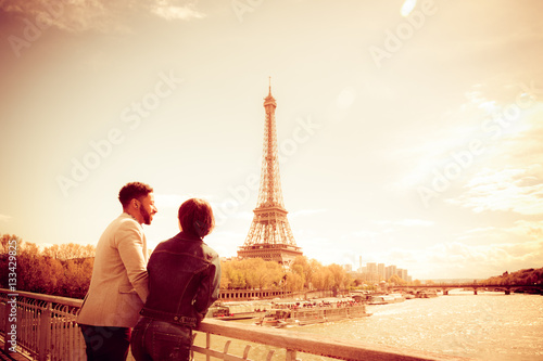 Multi-ethnic Couple Having Fun In Paris Near Eiffel Tower © nullplus