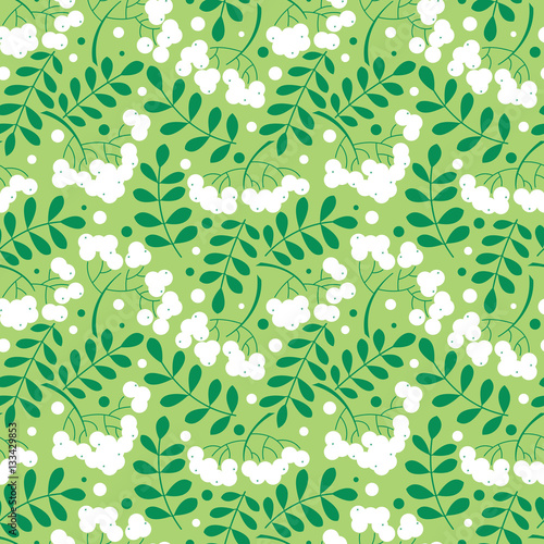 Autumn rowanberry leaves and berries seamless pattern