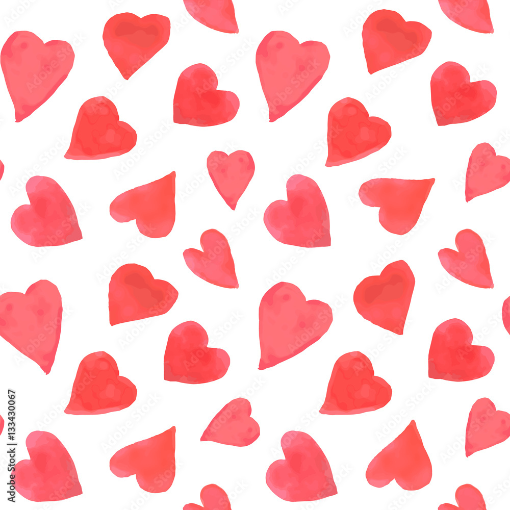 Watercolor hearts seamless pattern. Repeating Valentines day background with painted red hearts. Romantic textile, wrapping paper, wallpaper or scrapbooking texture. Watercolor hearts seamless pattern. Repeating Valentines day background with painted red hearts. Romantic textile, wrapping paper, wallpaper or scrapbooking texture.