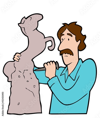 Carefully carving stone into a pleasing shape