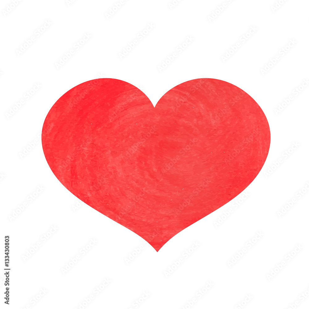 Watercolor red heart for Valentine's day. Vector