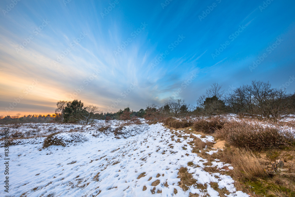 Winter landscape in Drenthe with thin layer of snow Winter landscape in Drenthe with thin layer of snow
