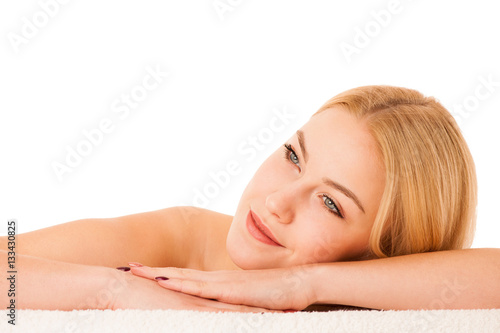 skin care - beautiful young woman nurturing her skin isolated ov