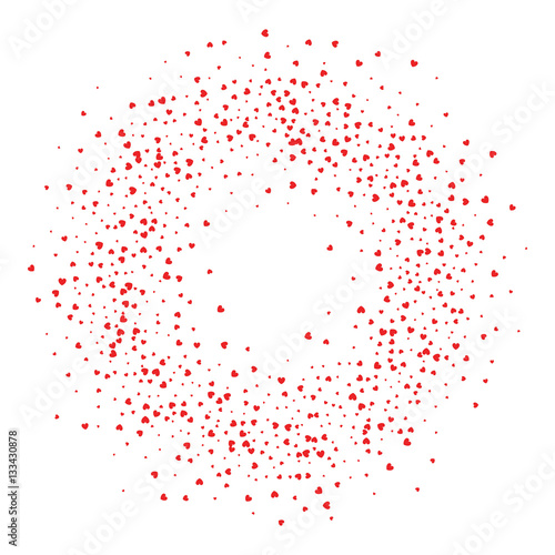 Burst from hearts. Frame halftone effect. Red dots on white background. Red and white Sunburst background. Abstract dotted surface. Retro, vintage, hipster style