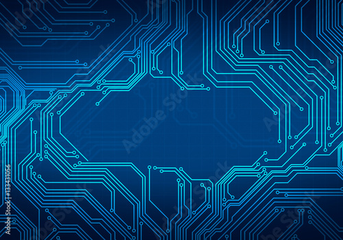 Digital image circuit microchip on dark blue background