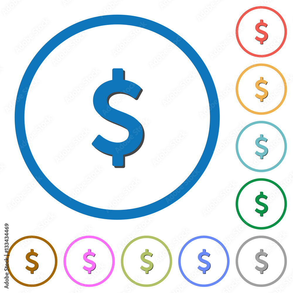 Dollar sign icons with shadows and outlines Dollar sign icons with shadows and outlines