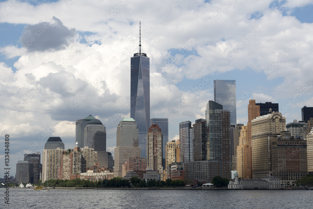 Fototapeta premium New York City skyline with freedom tower seen from Hudson River