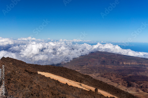Mountains, clouds and blue sky. Tenerife island, Canary islands.