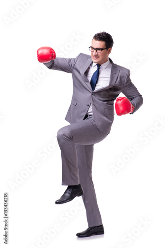 Businessman boxing isolated on the white background