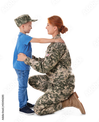 Woman soldier and her son o...