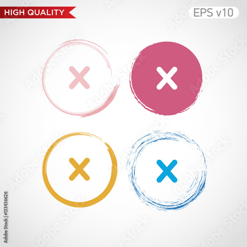 Colored icon or button of cross or delete symbol with background
