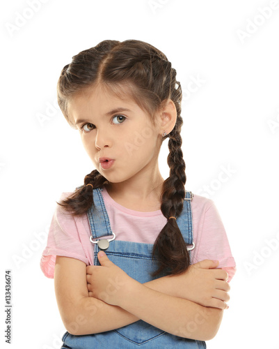 Cute little girl on white b...