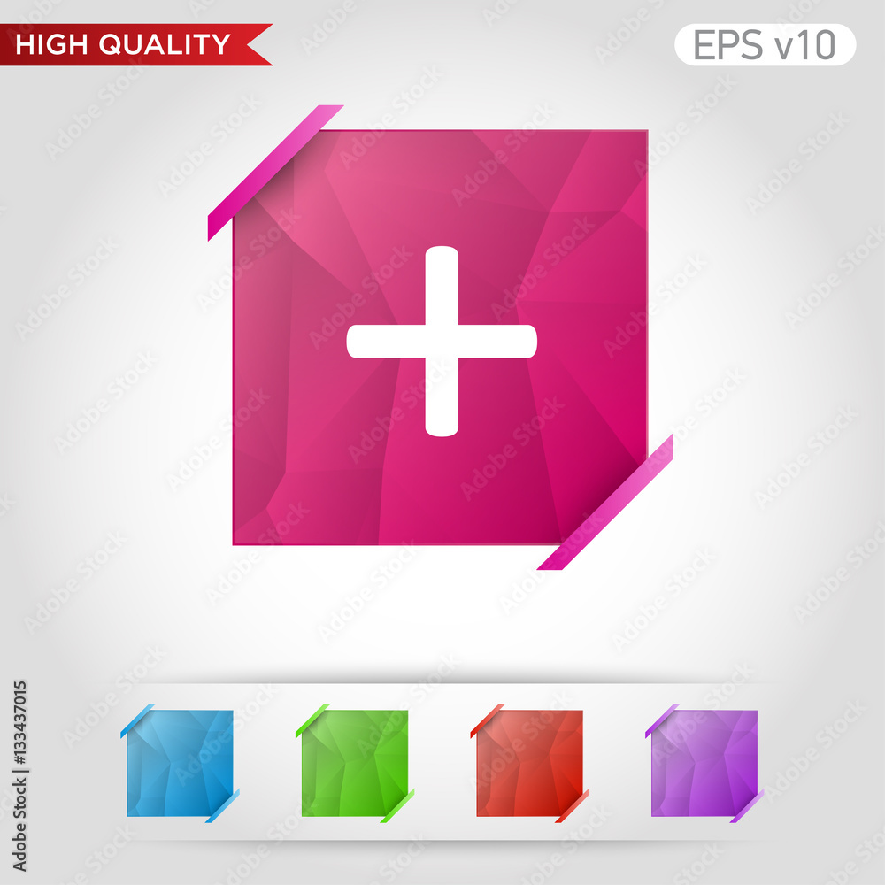 Obraz premium Colored icon or button of plus symbol with background