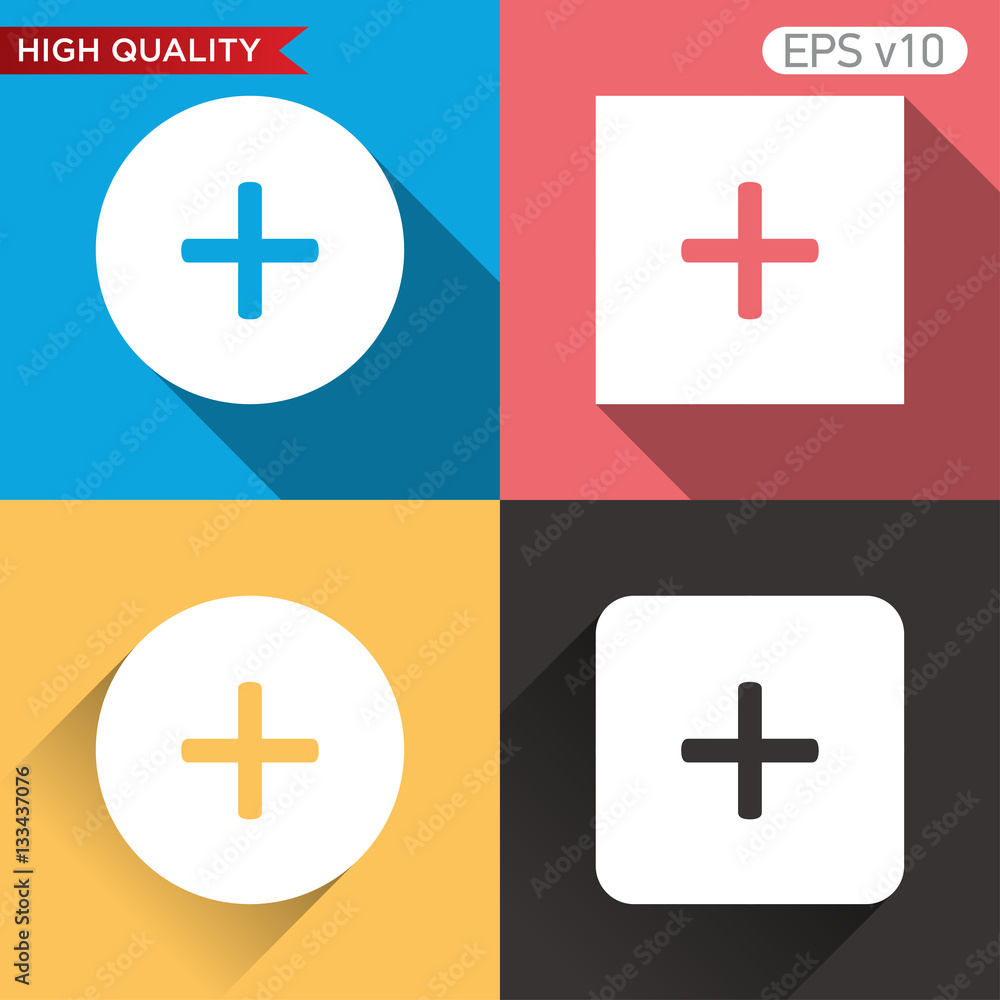 Fototapeta premium Colored icon or button of plus symbol with background