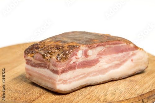 Obraz na plátně Board of raw pork meaty bacon on the wooden board