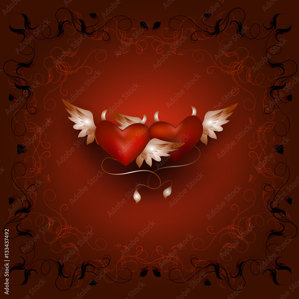 Fototapeta premium openwork frame with two hearts
