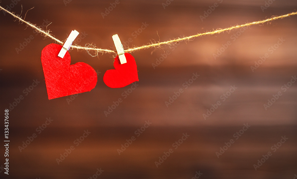 background Valentine's day. two red hearts on wooden . background Valentine's day. two red hearts on wooden .